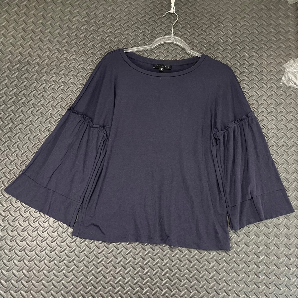 Sanctuary Navy‎ Blue Scoop Neck Long Sleeve Wide Flowy Sleeve Blouse Top Women S